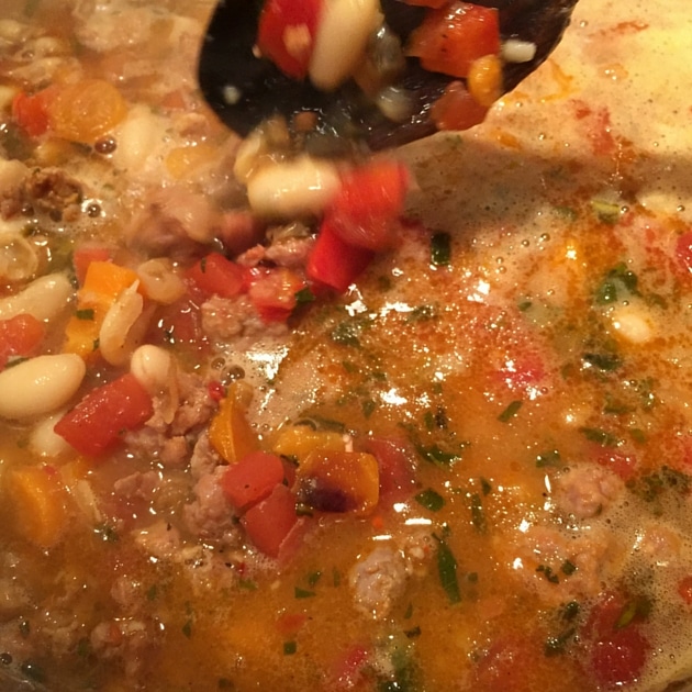 Spicy Italian White Bean &amp; Sauage Soup Pot