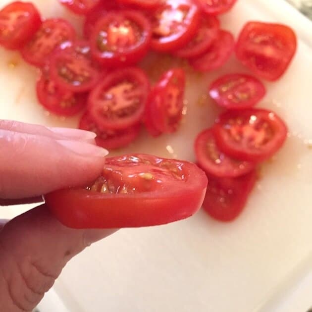 sliced tomatoes for cheddar tarts