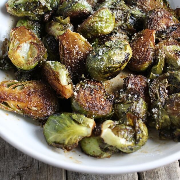 Sauteed Brussels Sprouts in serving dish