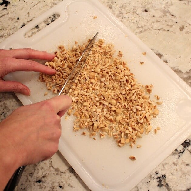 Chopping up roasted Hazelnuts 