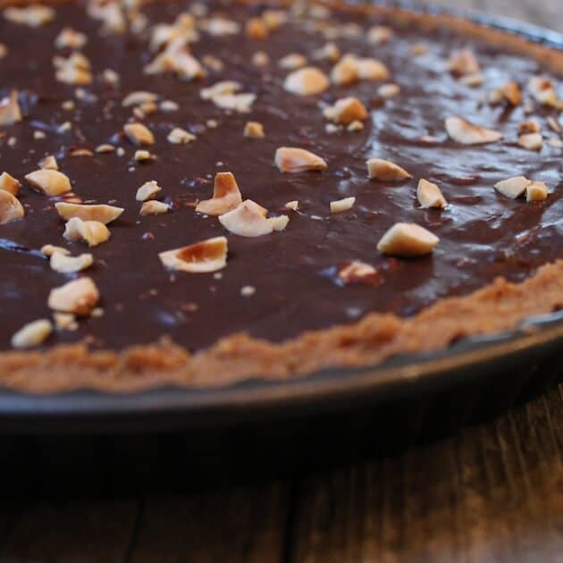 Chocolate Hazelnut Tart Close up eye level 