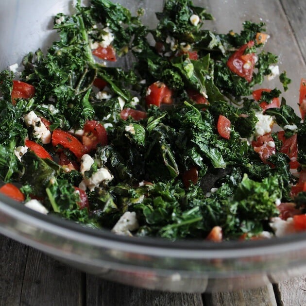 Kale Salad with tomatoes and feta