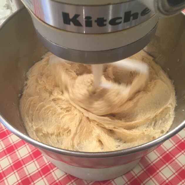 Sugar Cookies batter in Kitchenaid electric mixer