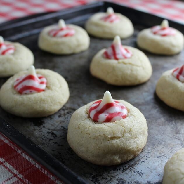 Thumbprint Sugar Cookies on a baking sheet