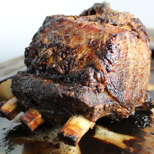 Cooked Standing Rib Roast on Baking Sheet