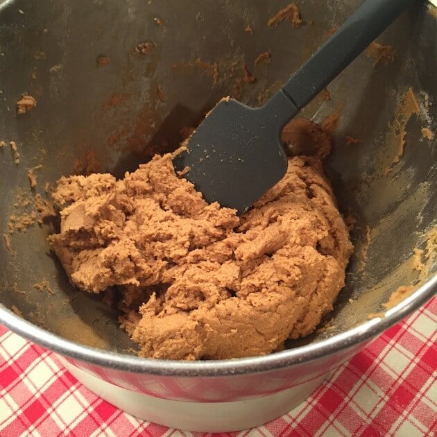 Gingerbread Thumbprint Cookie dough in mixing bowl