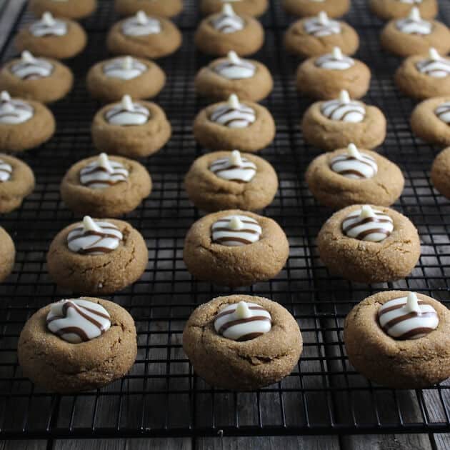 Gingerbread Thumbprint Cookies on a wire rack