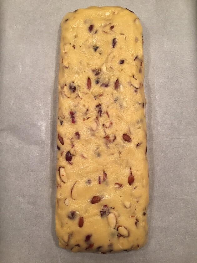 biscotti dough on baking sheet