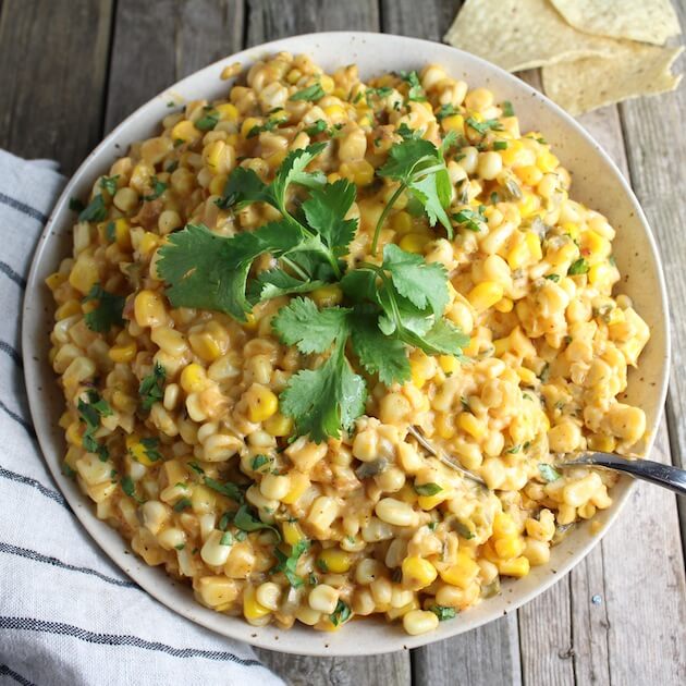 Creamy Cheesy Corn Dip Appetizer in Serving Bowl