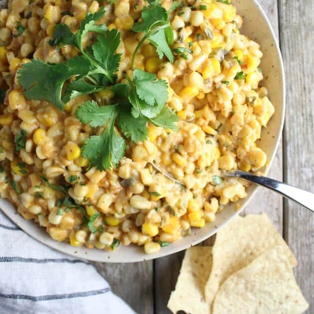 Corn Dip appetizer in a bowl 