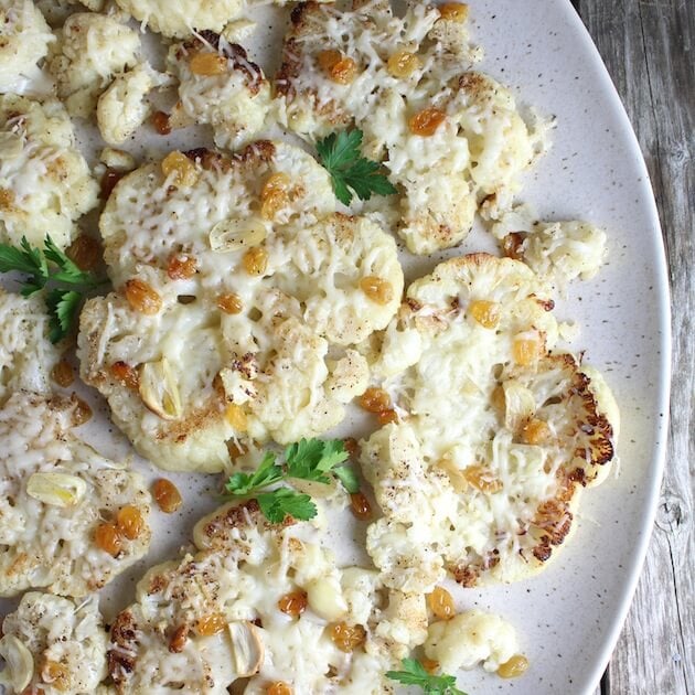 Cauliflower With Asiago Cheese And Golden Raisins