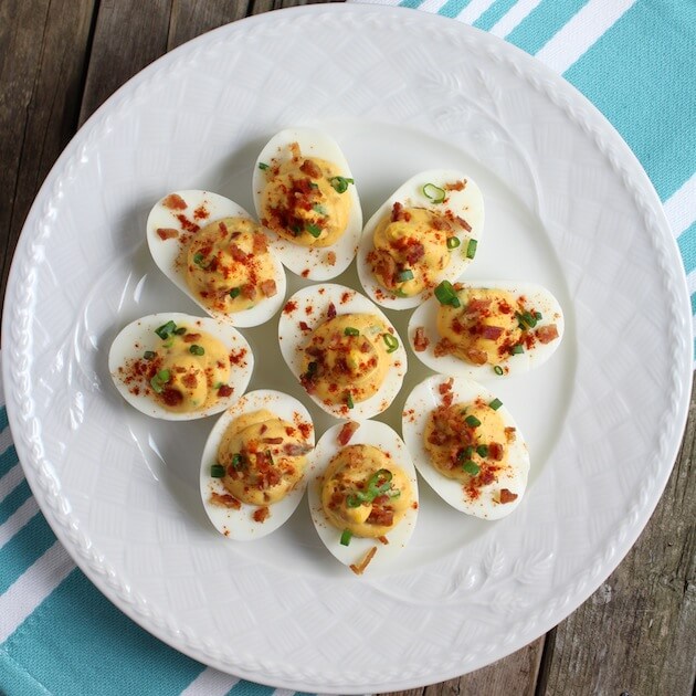 Deviled eggs with bacon and paprika