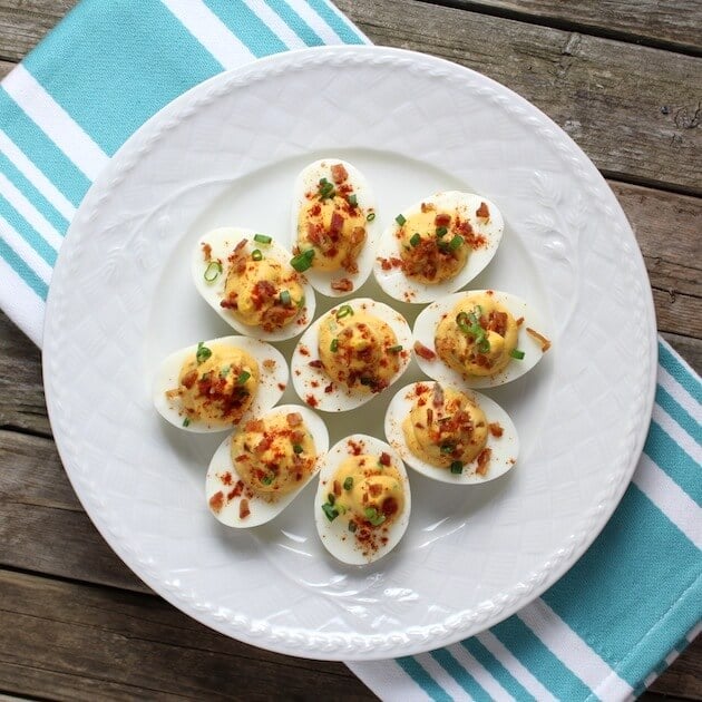 Smoky Deviled Bacon And Eggs on a white plate