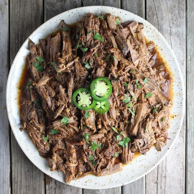 Slow Cooker Beef Barbacoa on a plate