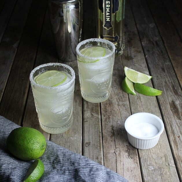 Salted Glasses with Margarita and cocktail shaker