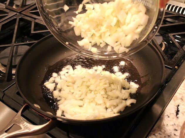 cooking onions in saute pan