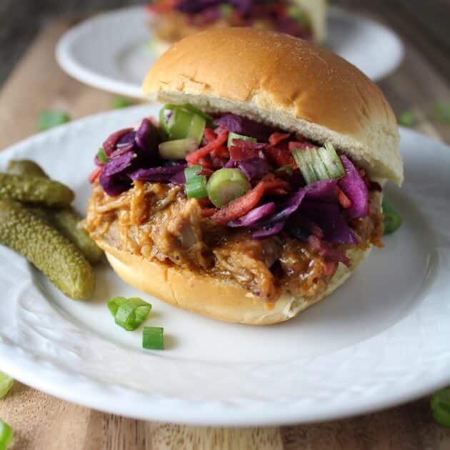 BBQ Pulled Pork Slider on a plate with pickles