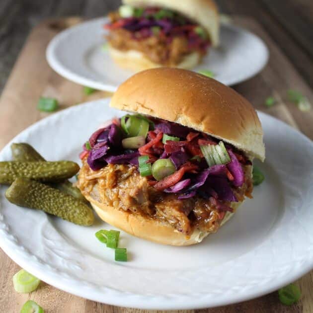 Two plated BBQ Pulled Pork Sliders 