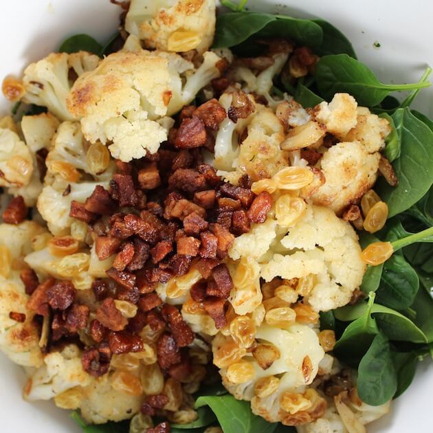 Warm Cauliflower Spinach Salad with Pancetta