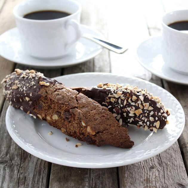 Two Chocolate Chip Hazelnut Biscotti on a plate