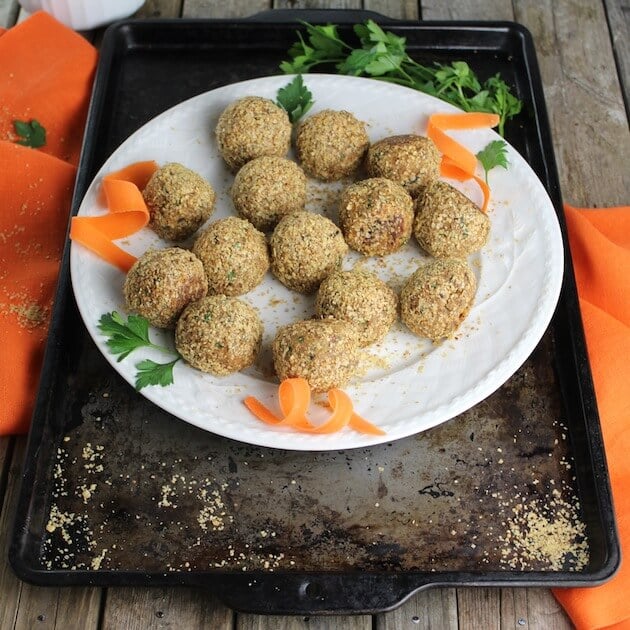 Vegetarian Meatballs on a plate after baking