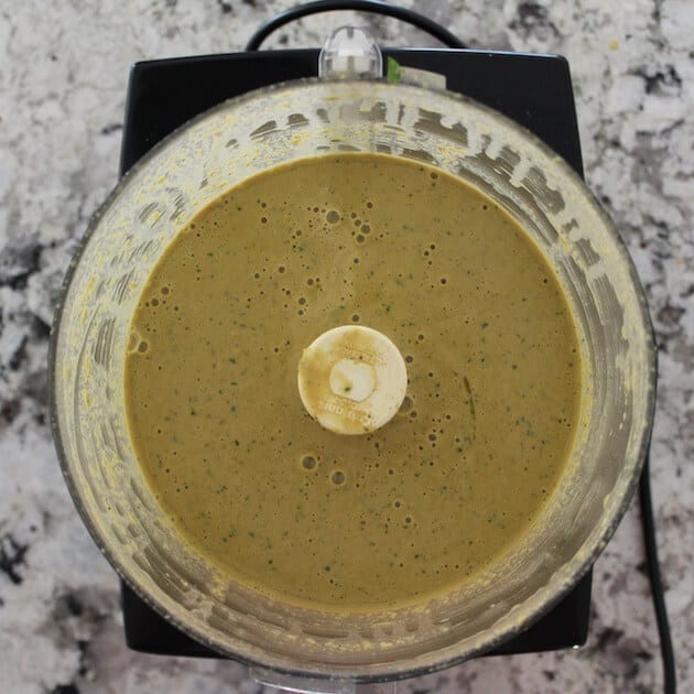 Lemon Tahini Sauce after mixing in food processor