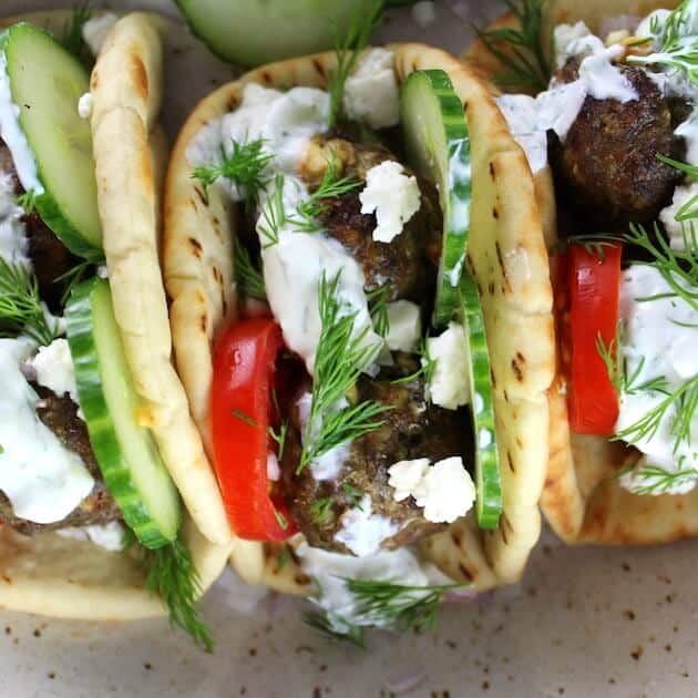 Pita lamb meatball sandwich