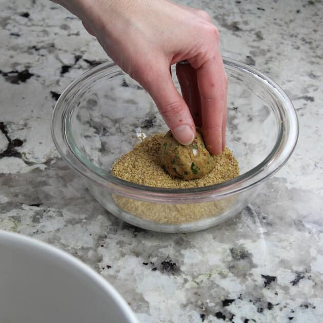 RolingVegetarian Meatballs in wheat germ