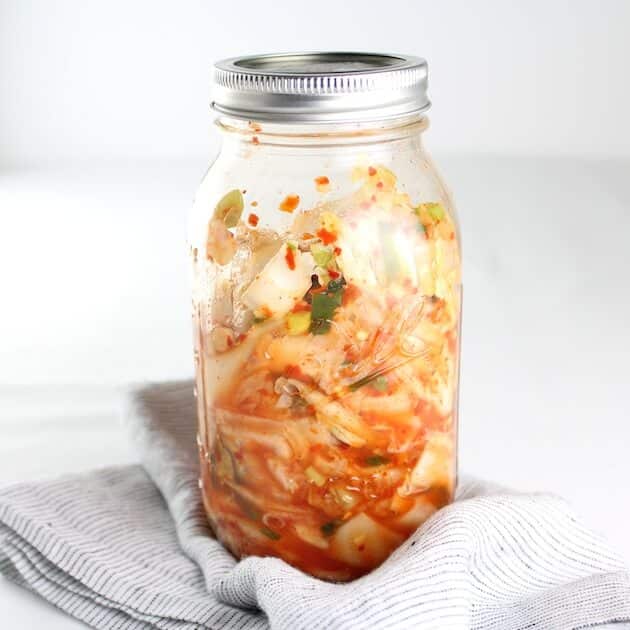 Mason jar full of Easy Kimchi