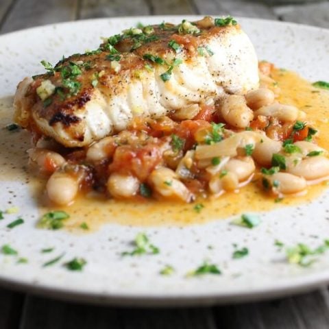 Pan Seared Halibut With White Beans And Gremolata-image