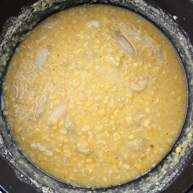 Yellow peas in pot after cooking