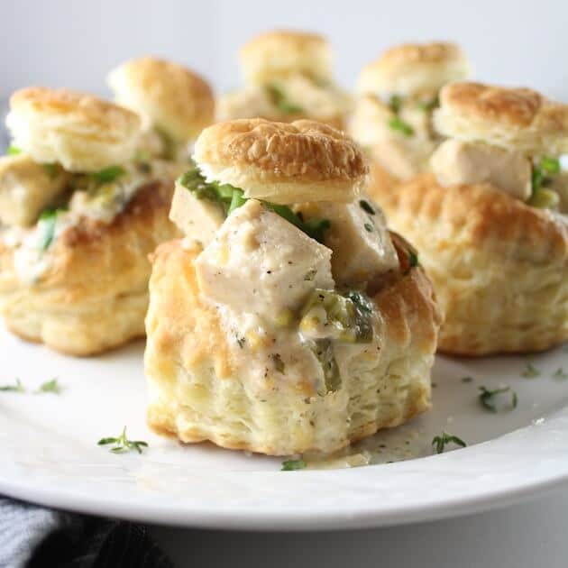 Cheesy Hot Chicken Salad in a puff pastry shell