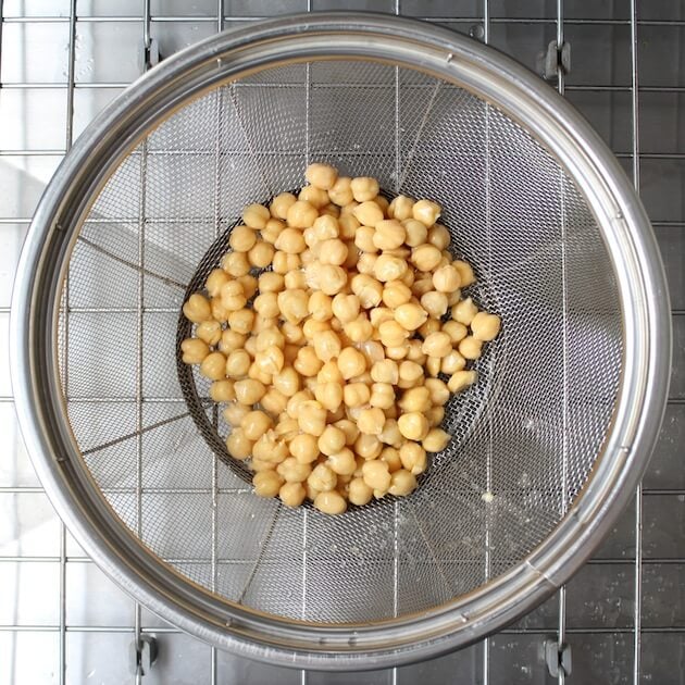 chickpeas in a colander