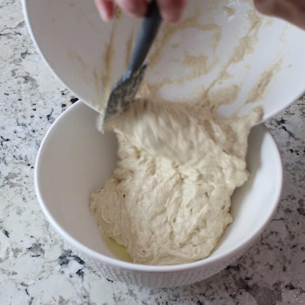 Transferring pizza dough