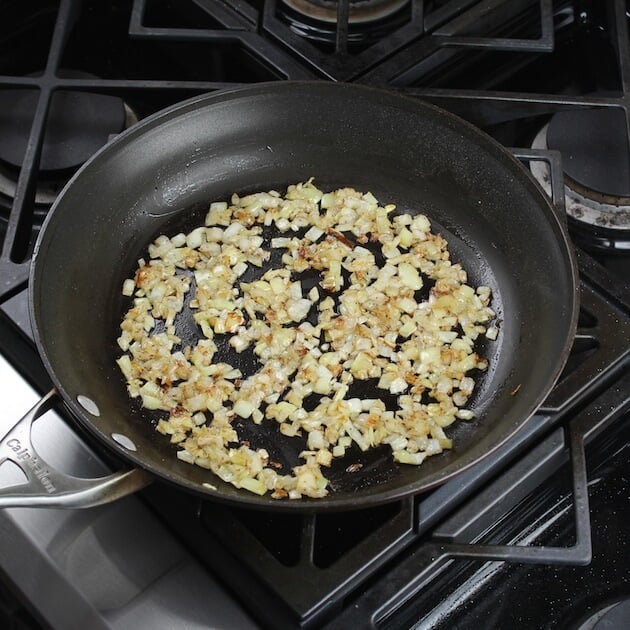 onions cooking in saute pan