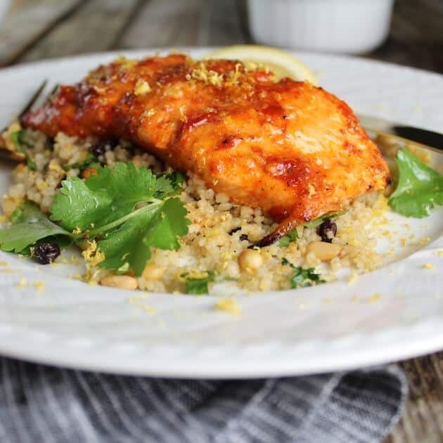 Piece of Harissa Smoked Salmon on couscous 