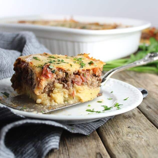 Piece of Lasagna on serving spatula