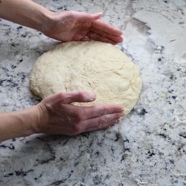 prepping dough on counter