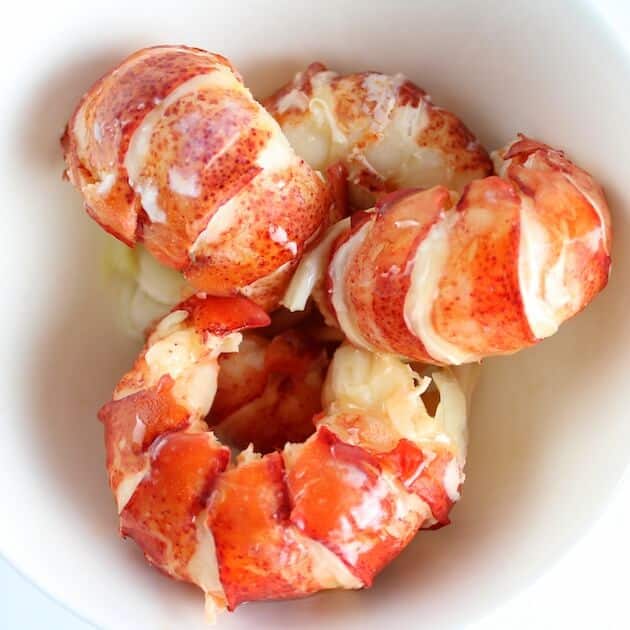 Closeup bowl of lobster tail meat 