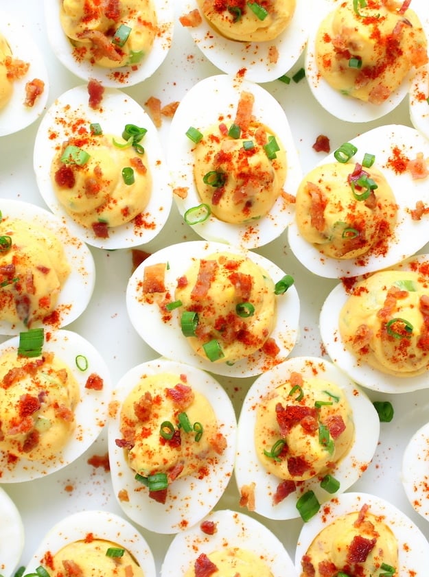 Deviled eggs on platter