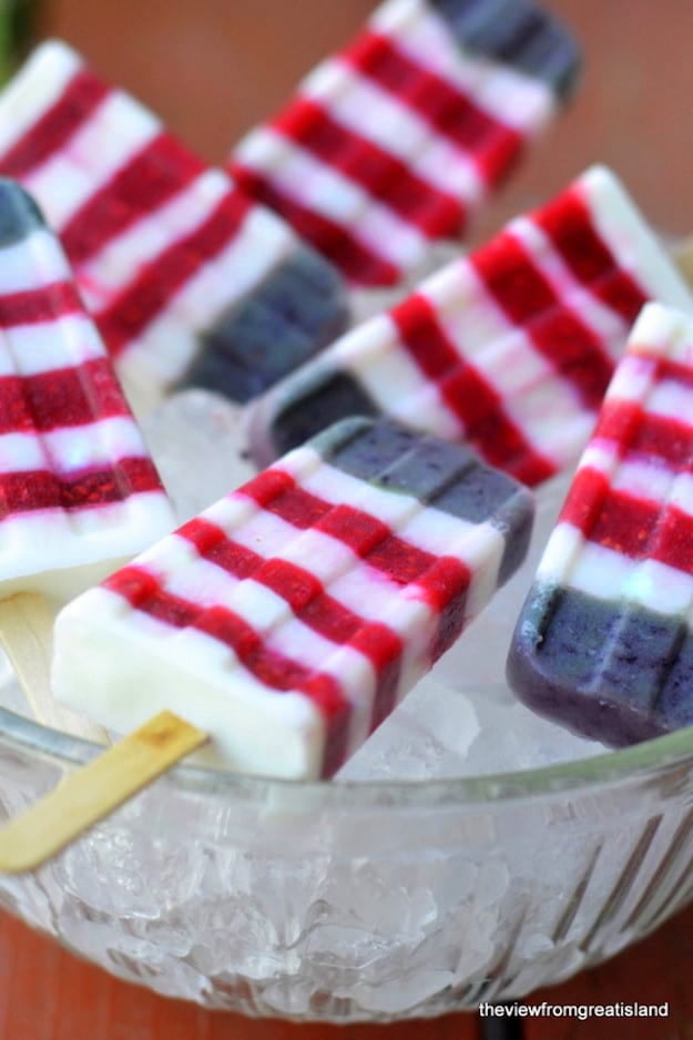 Popsicles with red and white stripes and blue tips