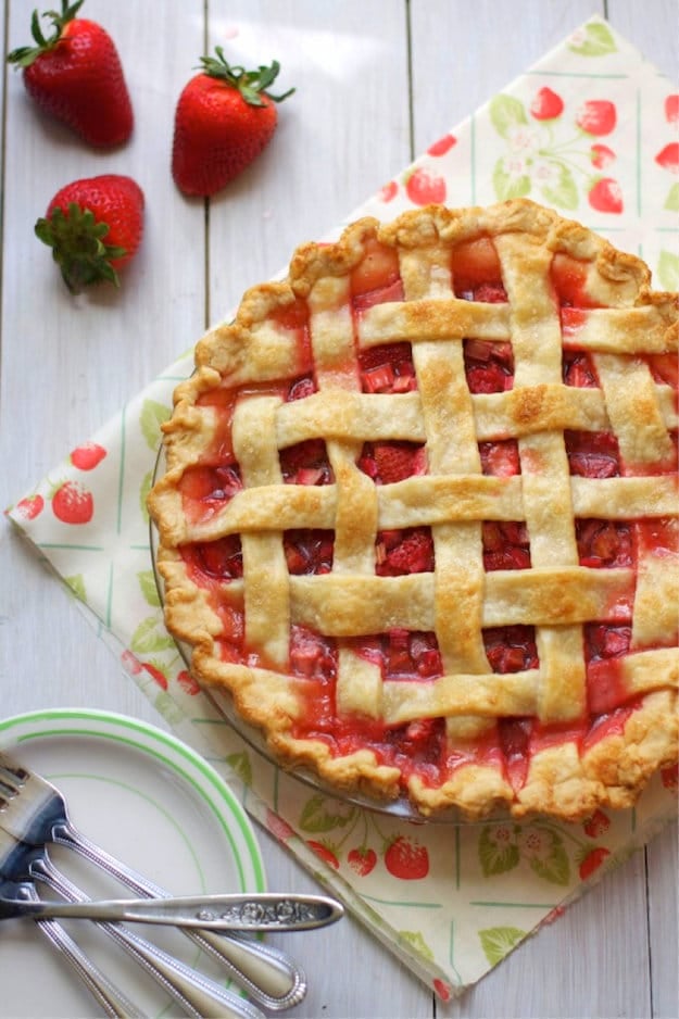 Rhubard Pie with lattice work crust