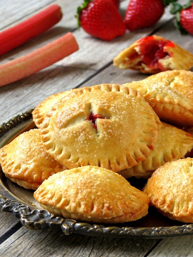 Mini Strawberry-Rhubarb-Hand-Pies on a platter