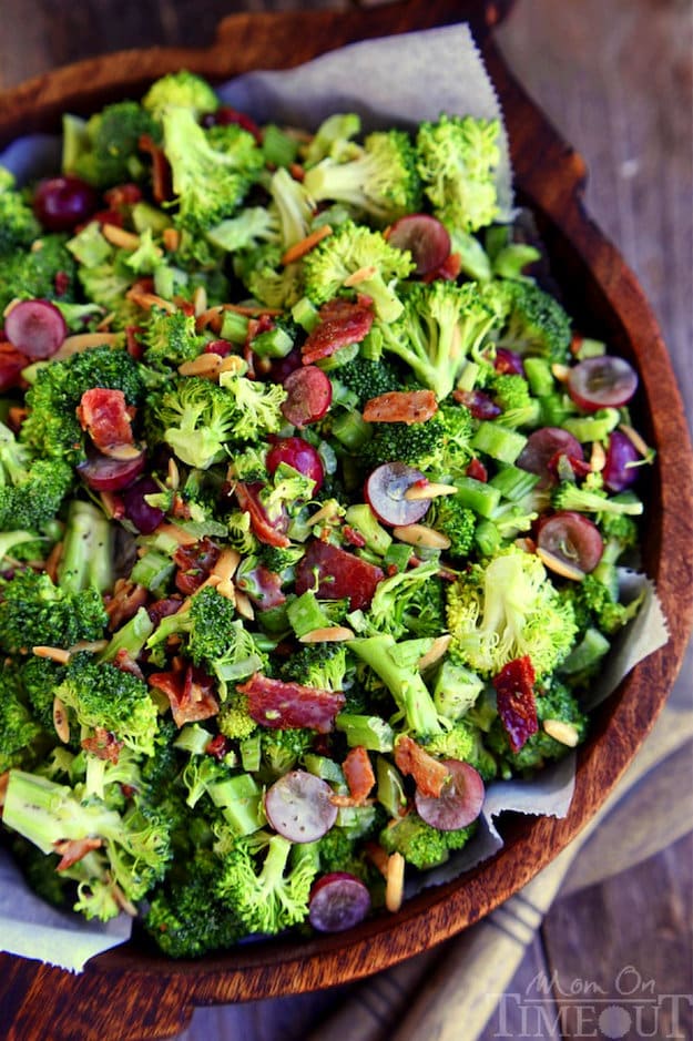 Salad with bacon, grapes, broccoli