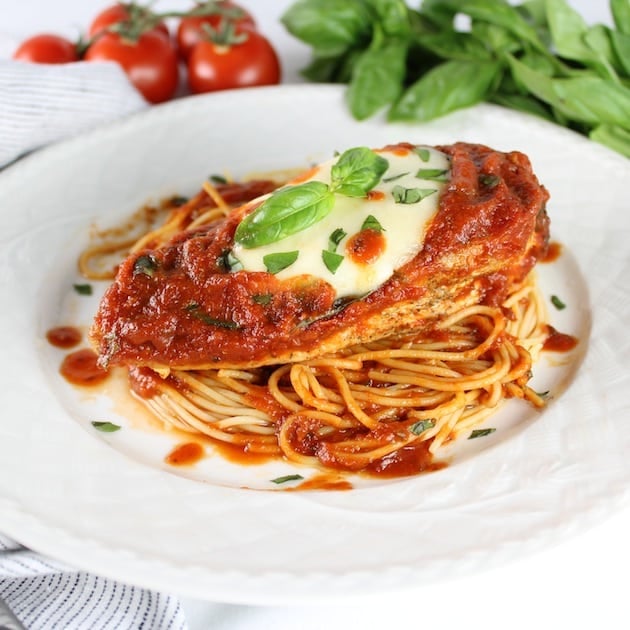 Baked Italian Chicken with pasta and fresh mozzarella