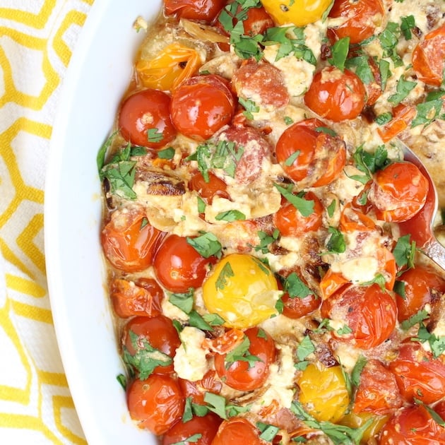 Partial Dish of Cherry Tomatoes with French Feta