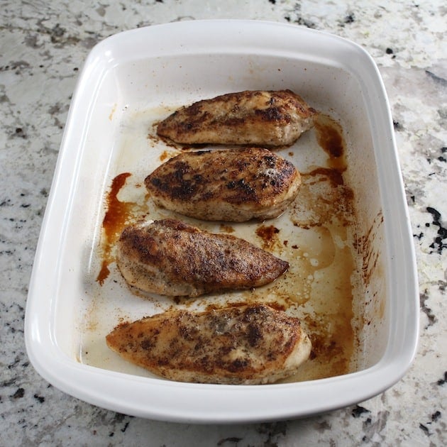 Chicken in casserole dish after baking