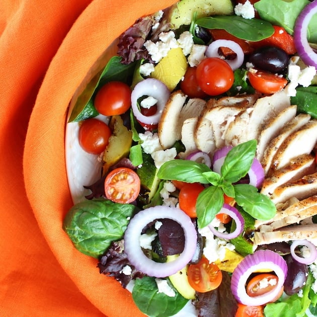 Partial plate of Grilled Mediterranean Chicken Salad