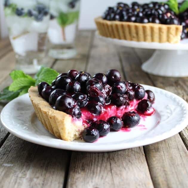 Slice of Blueberry Tart on plate