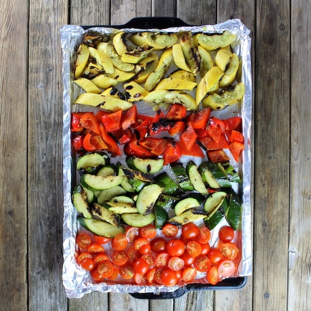 Grilled Vegetables on foil-lined baking sheet